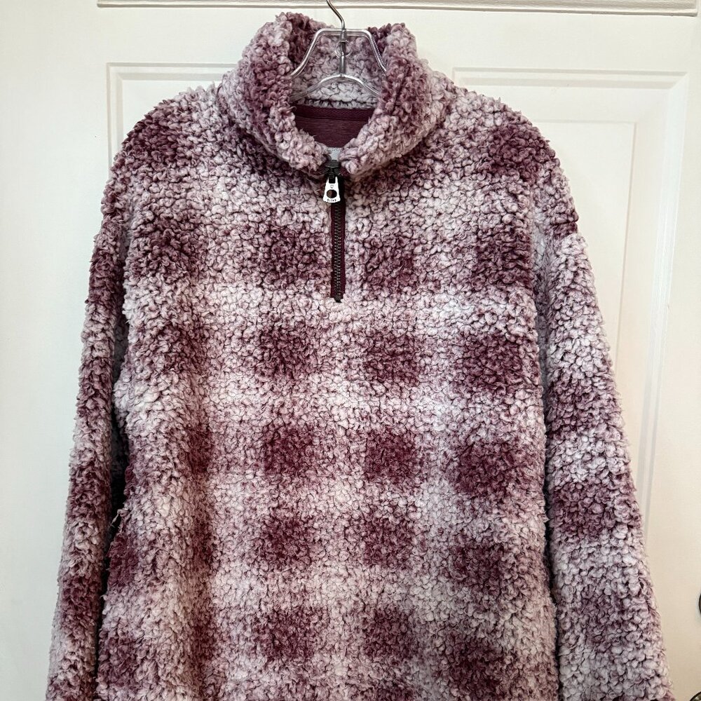 Dylan Women's Fuzzy Maroon/White Plaid Fleece, Long Sleeve, Size: Small, EUC